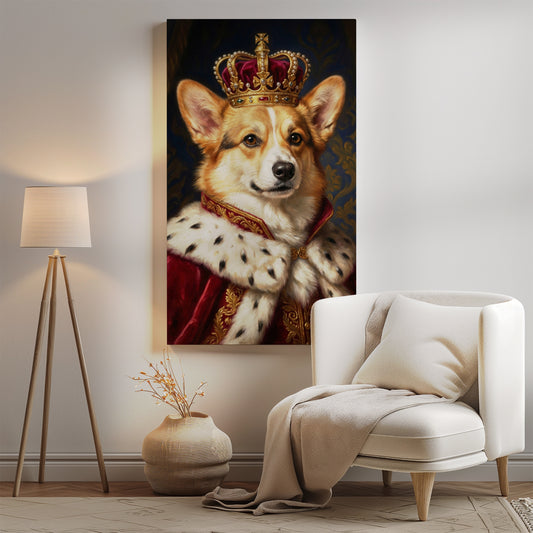 Królewski portret psa w koronie – Corgi Król mockup 0