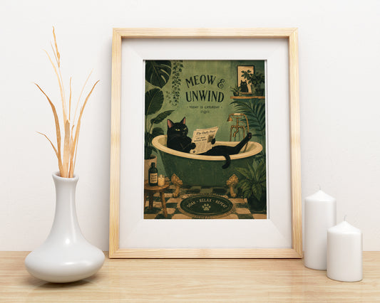 Śmieszny obraz do łazienki z kotem w wannie Meow & Unwind mockup 4
