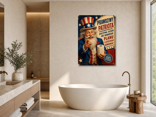 Śmieszny plakat do łazienki – Prawdziwy Patriota mockup 1