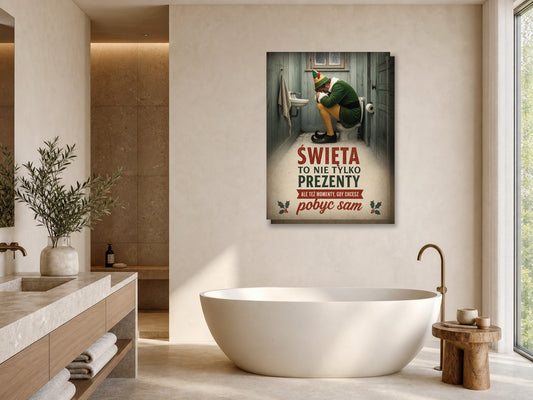 Śmieszny plakat do łazienki – Święta to nie tylko prezenty mockup 1