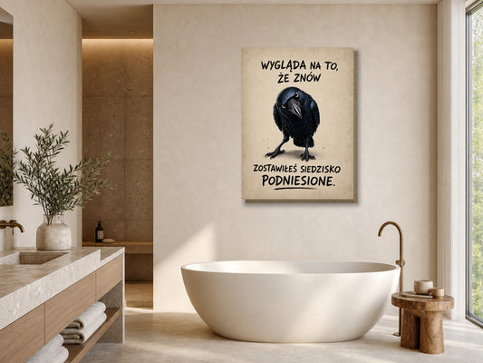 Śmieszny plakat do łazienki z krukiem | WC humor mockup 1