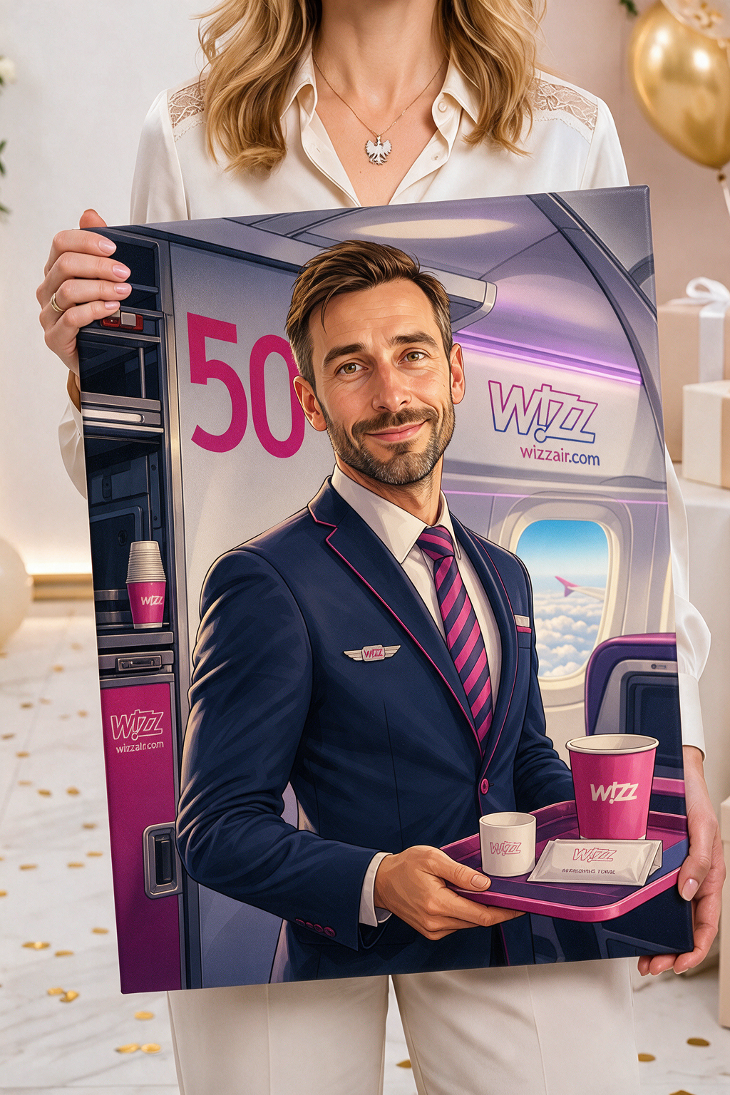 Karykatura personalizowana dla pracownika WizzAir – wyjątkowy prezent