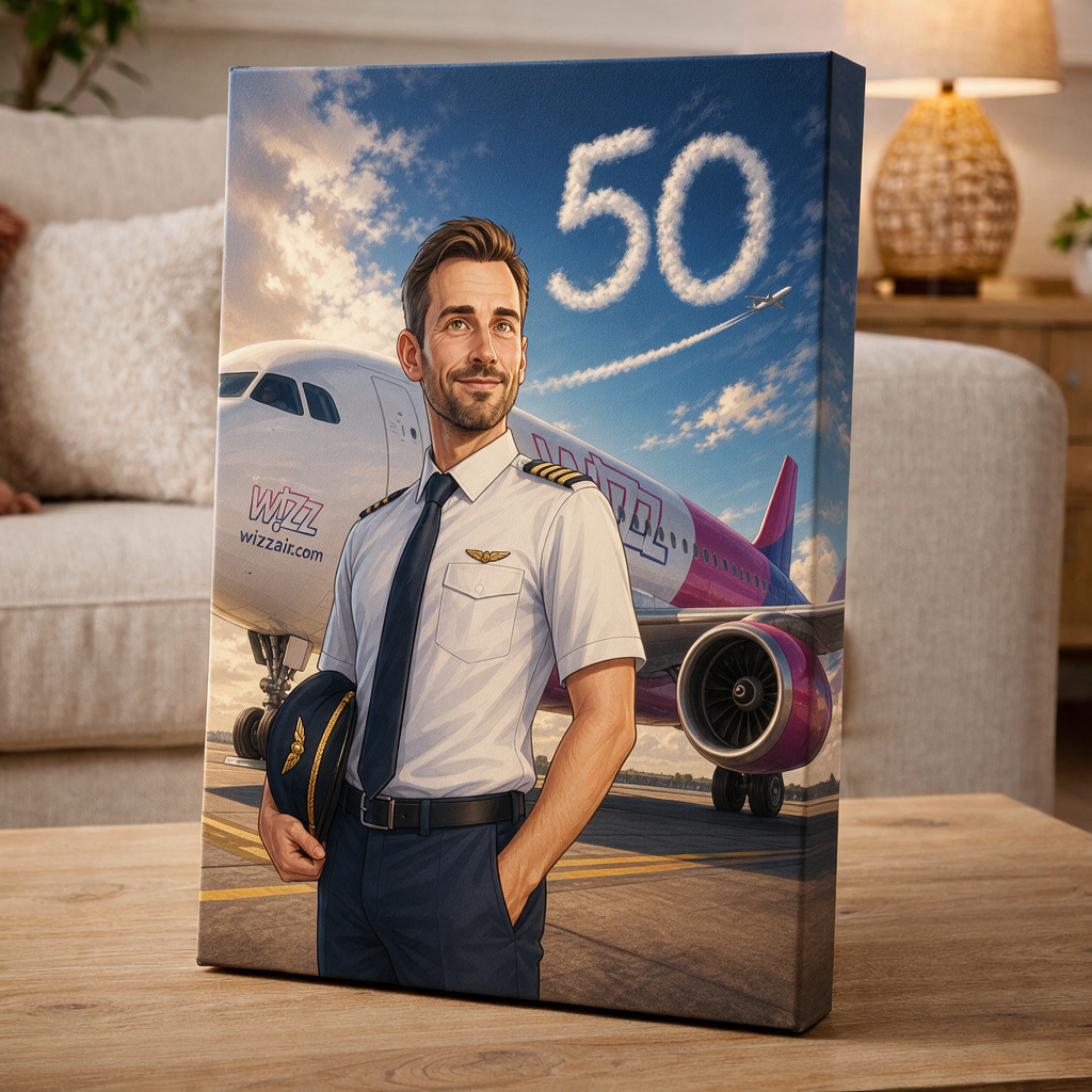 Karykatura ze zdjęcia – personalizowany prezent dla pilota WizzAir