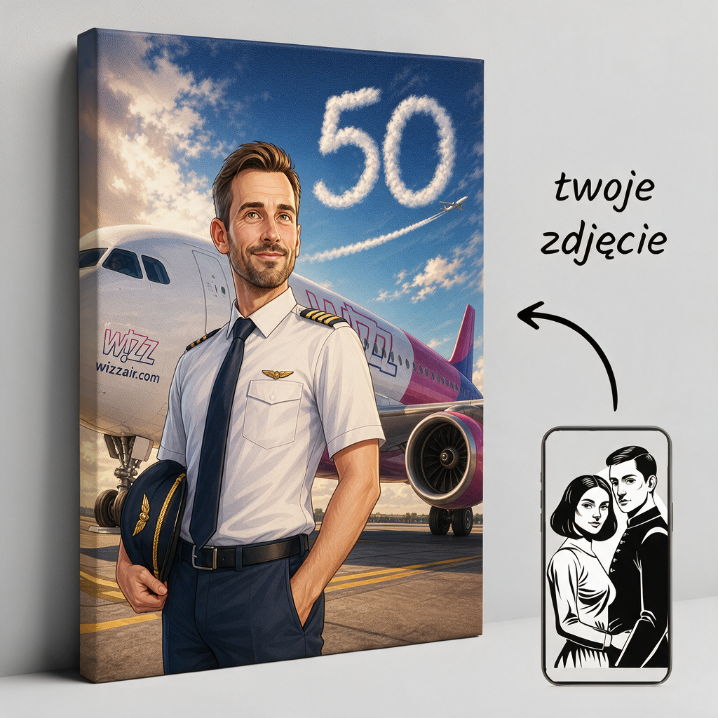 Karykatura ze zdjęcia – personalizowany prezent dla pilota WizzAir