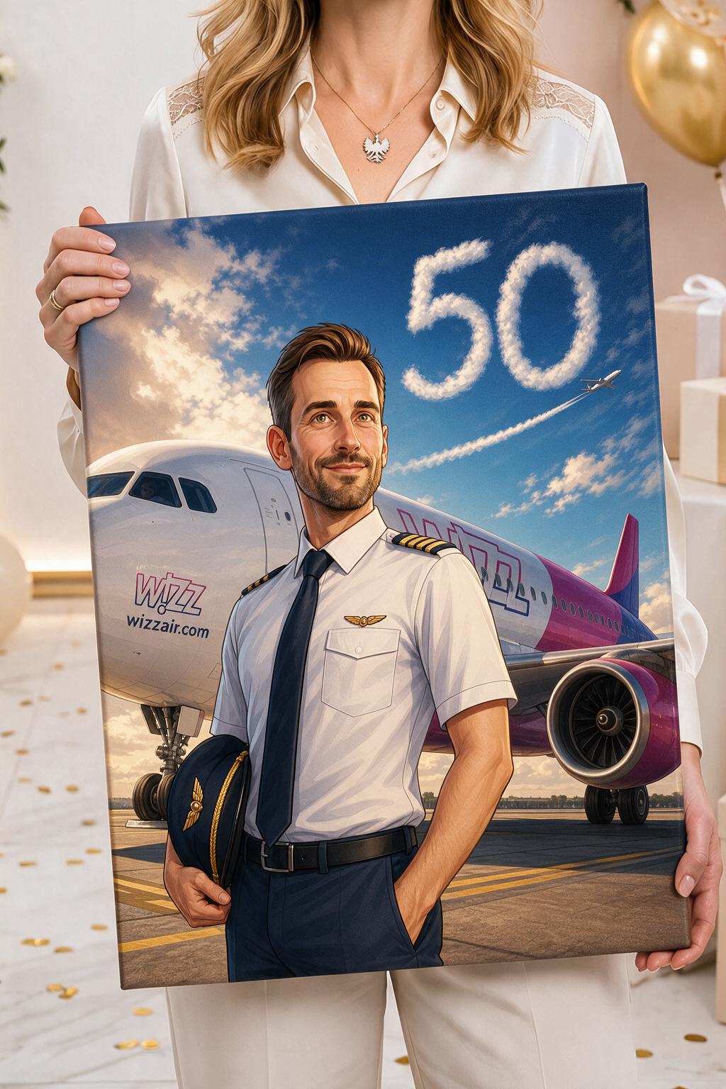 Karykatura ze zdjęcia – personalizowany prezent dla pilota WizzAir