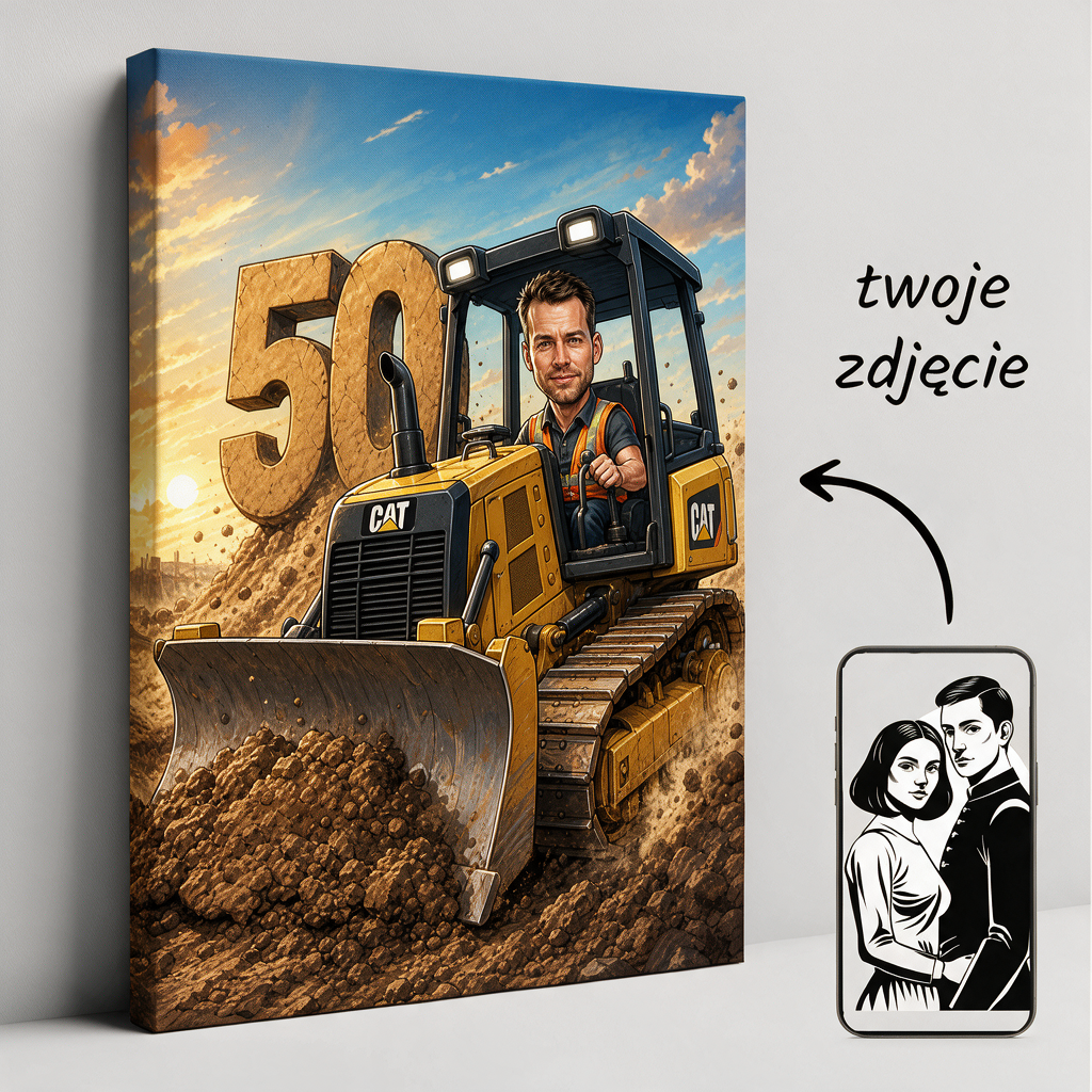 Karykatura ze zdjęcia - pomysł na prezent dla operatora koparki