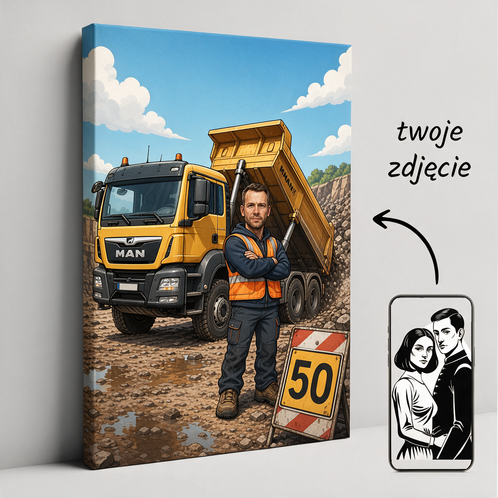 Karykatura ze zdjęcia - pomysł na prezent dla operatora koparki