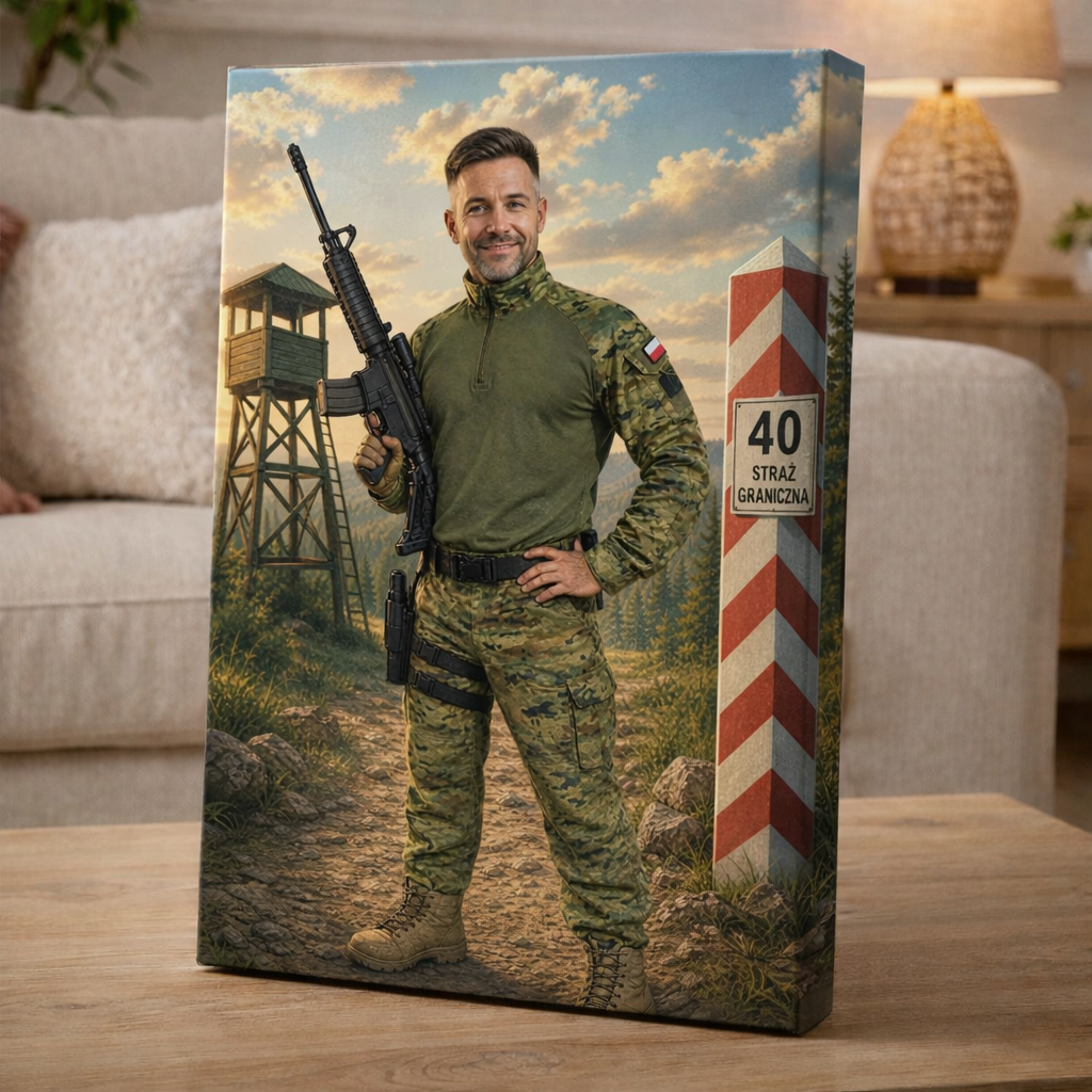 Personalizowana karykatura ze zdjęciem strażnika granicznego na płótnie