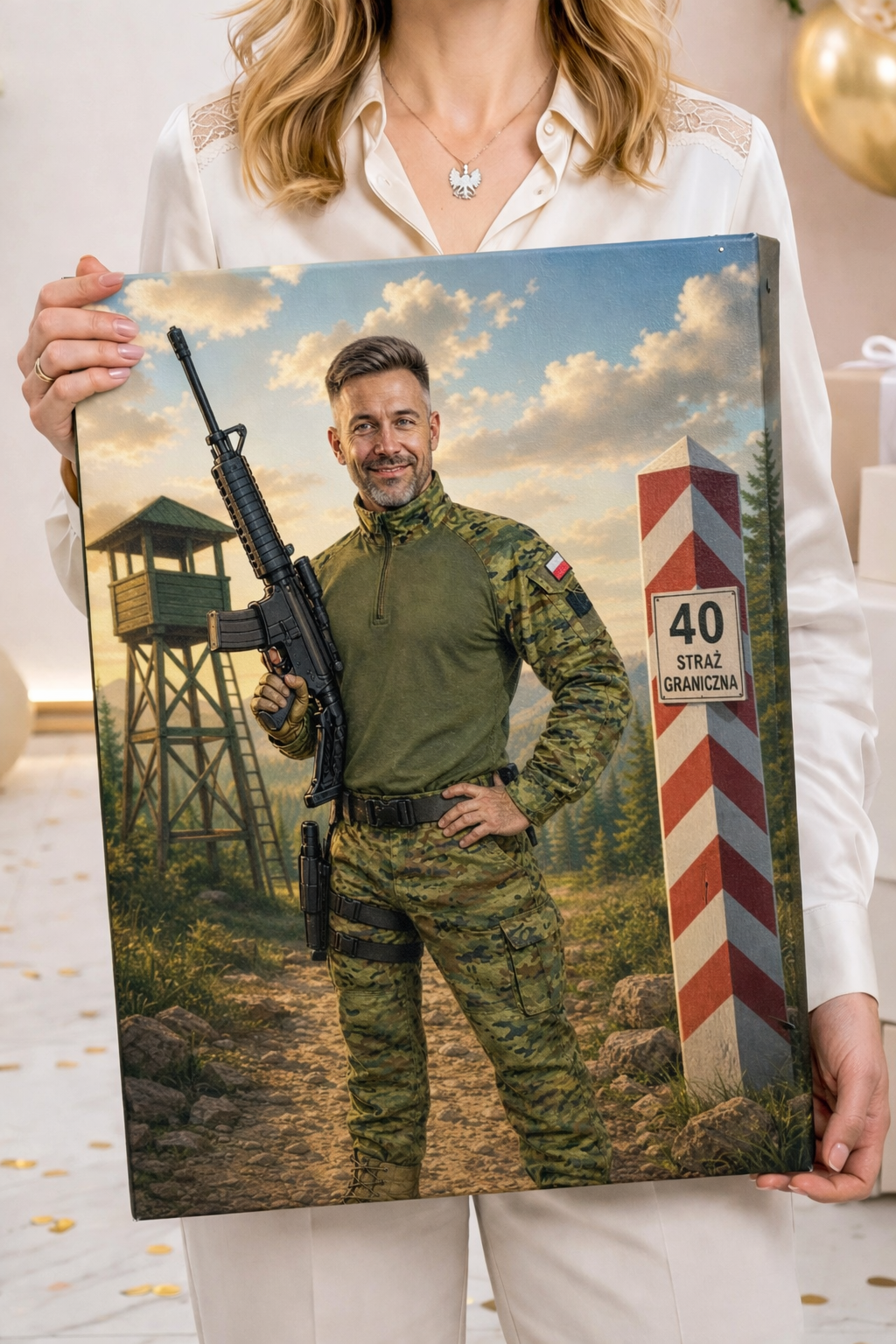 Personalizowana karykatura ze zdjęciem strażnika granicznego na płótnie