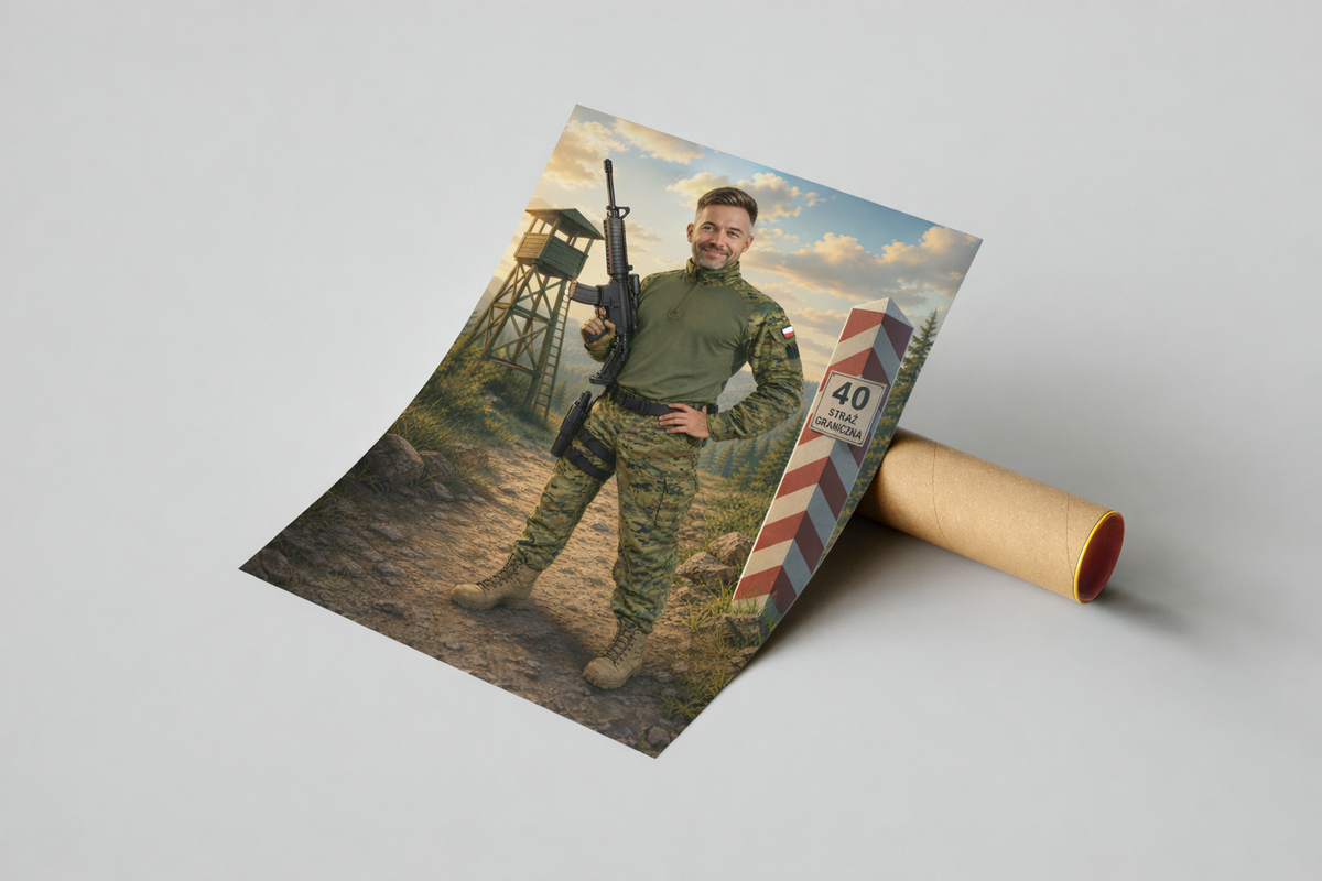 Personalizowana karykatura ze zdjęciem strażnika granicznego na płótnie