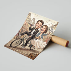 Karykatura ślubna na rowerze tandem Personalizowany prezent na ślub mockup 1