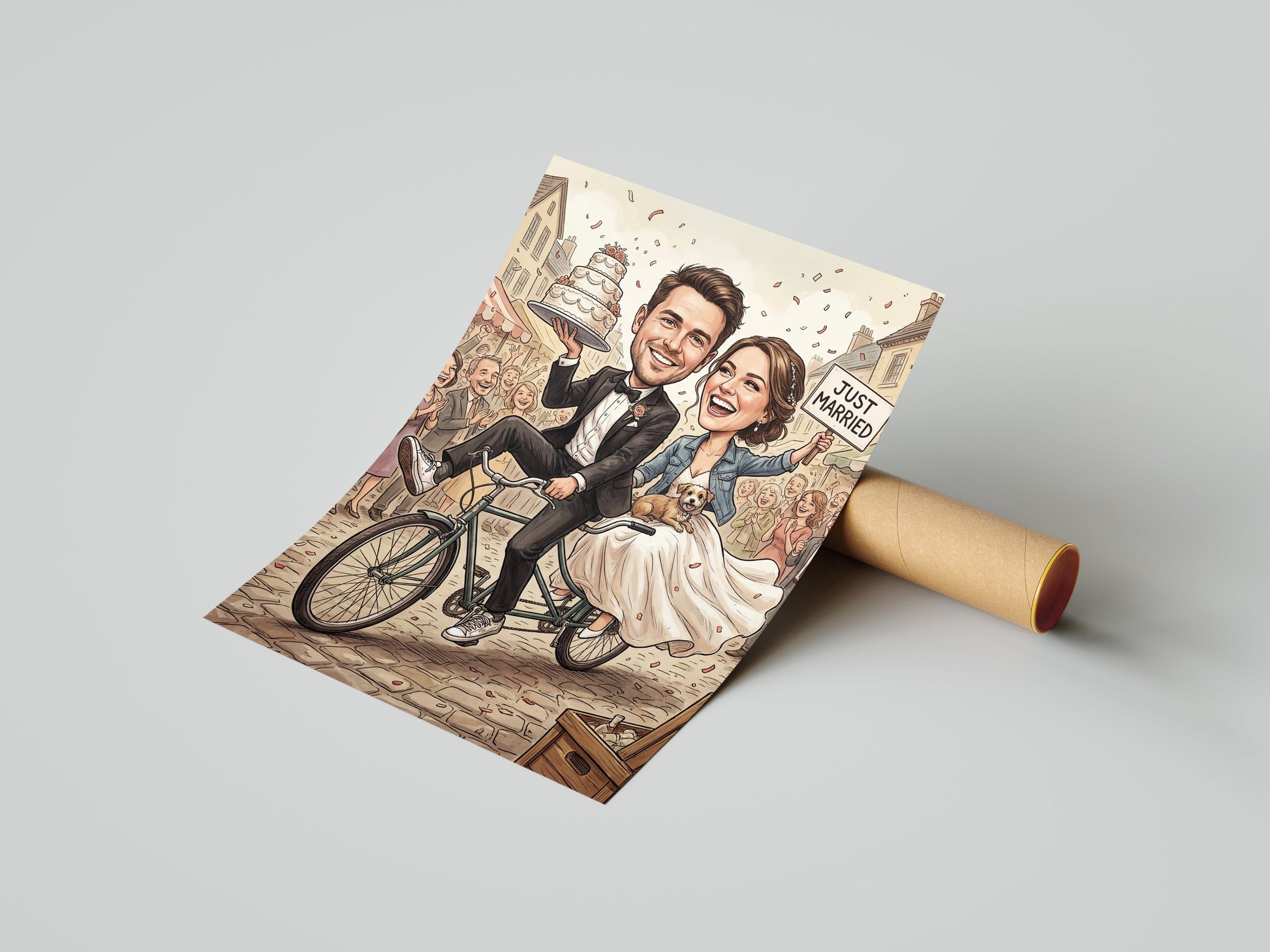 Karykatura ślubna na rowerze tandem Personalizowany prezent na ślub mockup 1