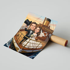 Karykatura ślubna Titanic personalizowany prezent dla Pary Młodej mockup 1