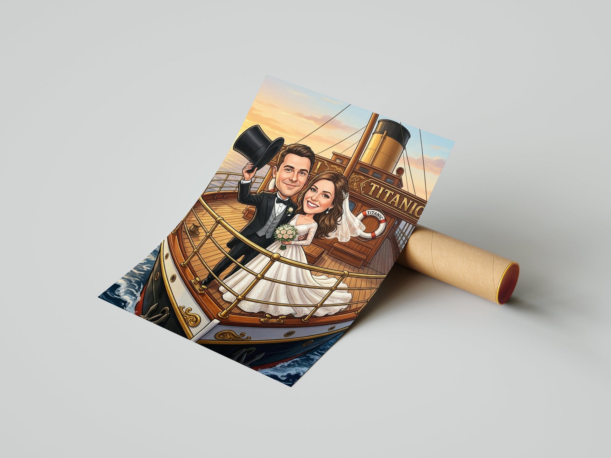 Karykatura ślubna Titanic personalizowany prezent dla Pary Młodej mockup 1