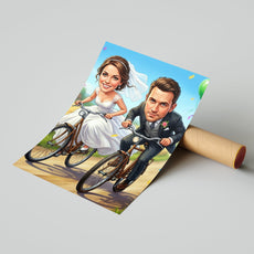 Karykatura ślubna na rowerach personalizowany prezent dla pary mockup 1