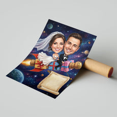 Karykatura ślubna w kosmosie personalizowany prezent na wesele mockup 1