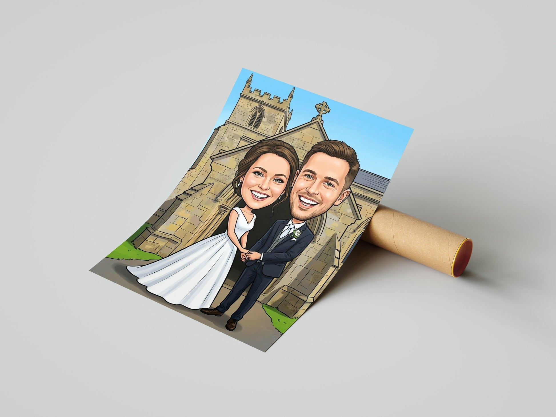 Personalizowana Karykatura Ślubna Pary Młodej przed Kościołem mockup 1
