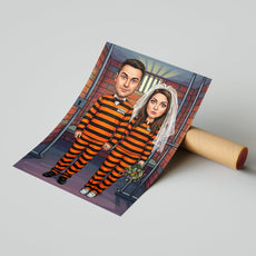Personalizowana karykatura ślubna z własnym tekstem i grafiką mockup 1