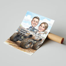 Karykatura ślubna monster truck personalizowany prezent na wesele mockup 1