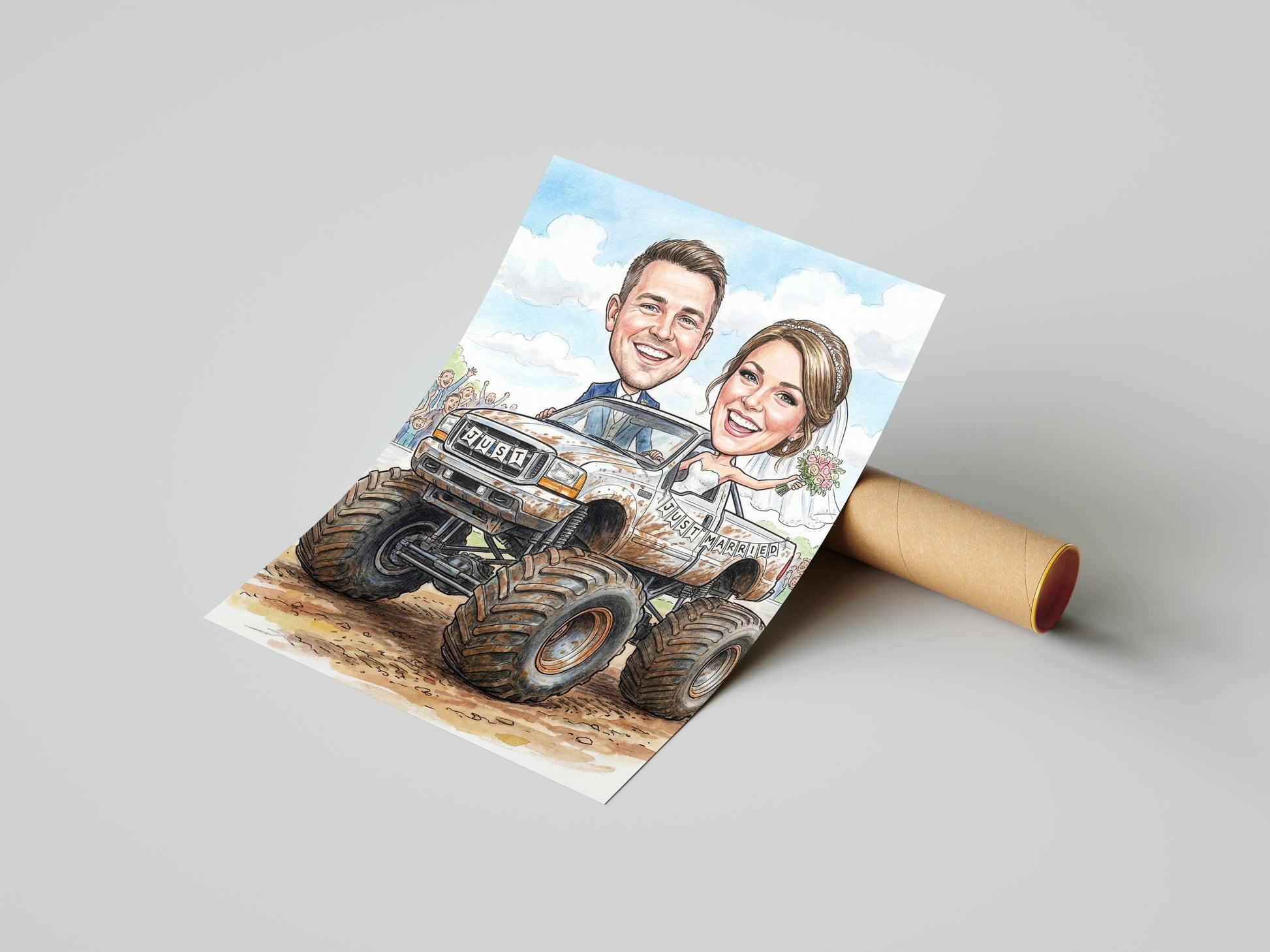 Karykatura ślubna monster truck personalizowany prezent na wesele mockup 1