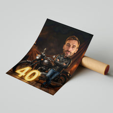 Karykatura motocyklisty ze zdjęcia