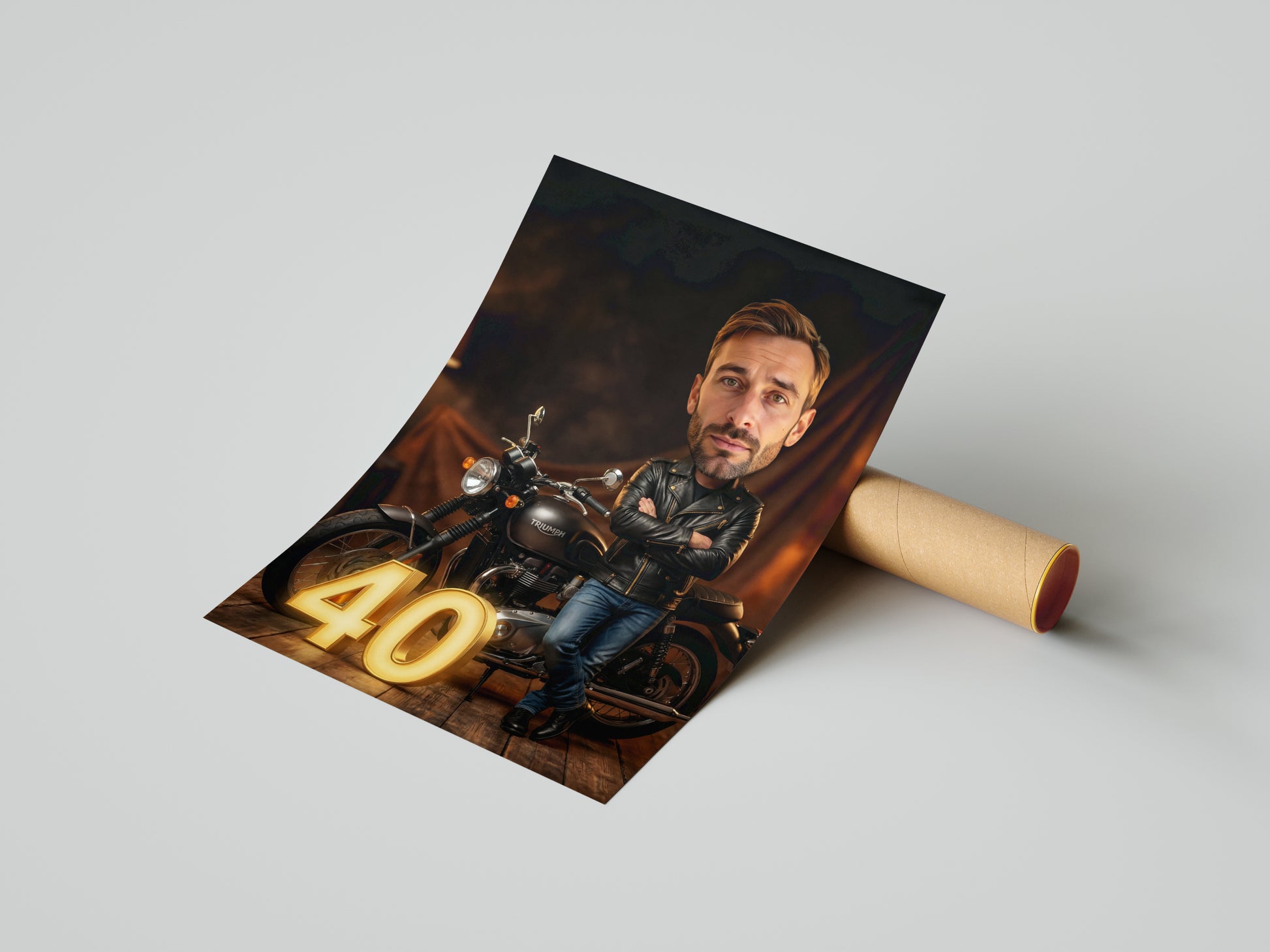 Karykatura motocyklisty ze zdjęcia