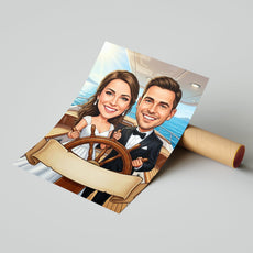 Karykatura ślubna na statku personalizowany prezent na wesele mockup 1