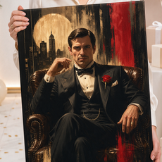 Personalizowana karykatura na płótnie z eleganckim mężczyzną w garniturze