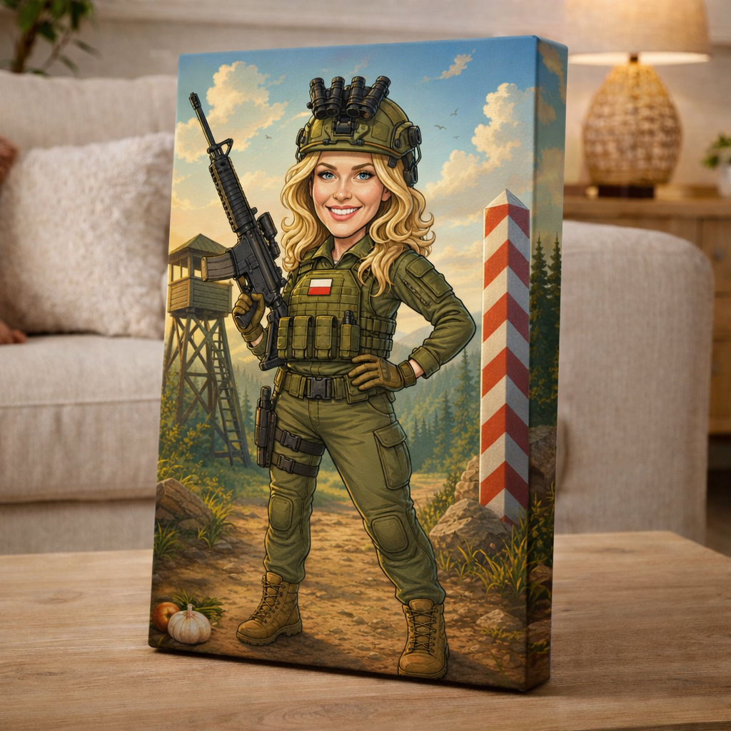 Personalizowana karykatura ze zdjęcia w stroju wojskowym - pomysł na prezent