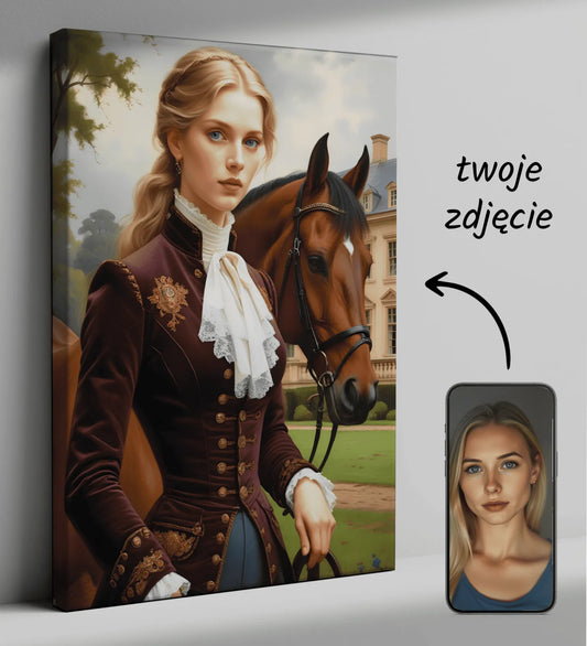 Customizable portrait canvas Arystokratyczny Portret z Koniem do dekoracji wnętrz