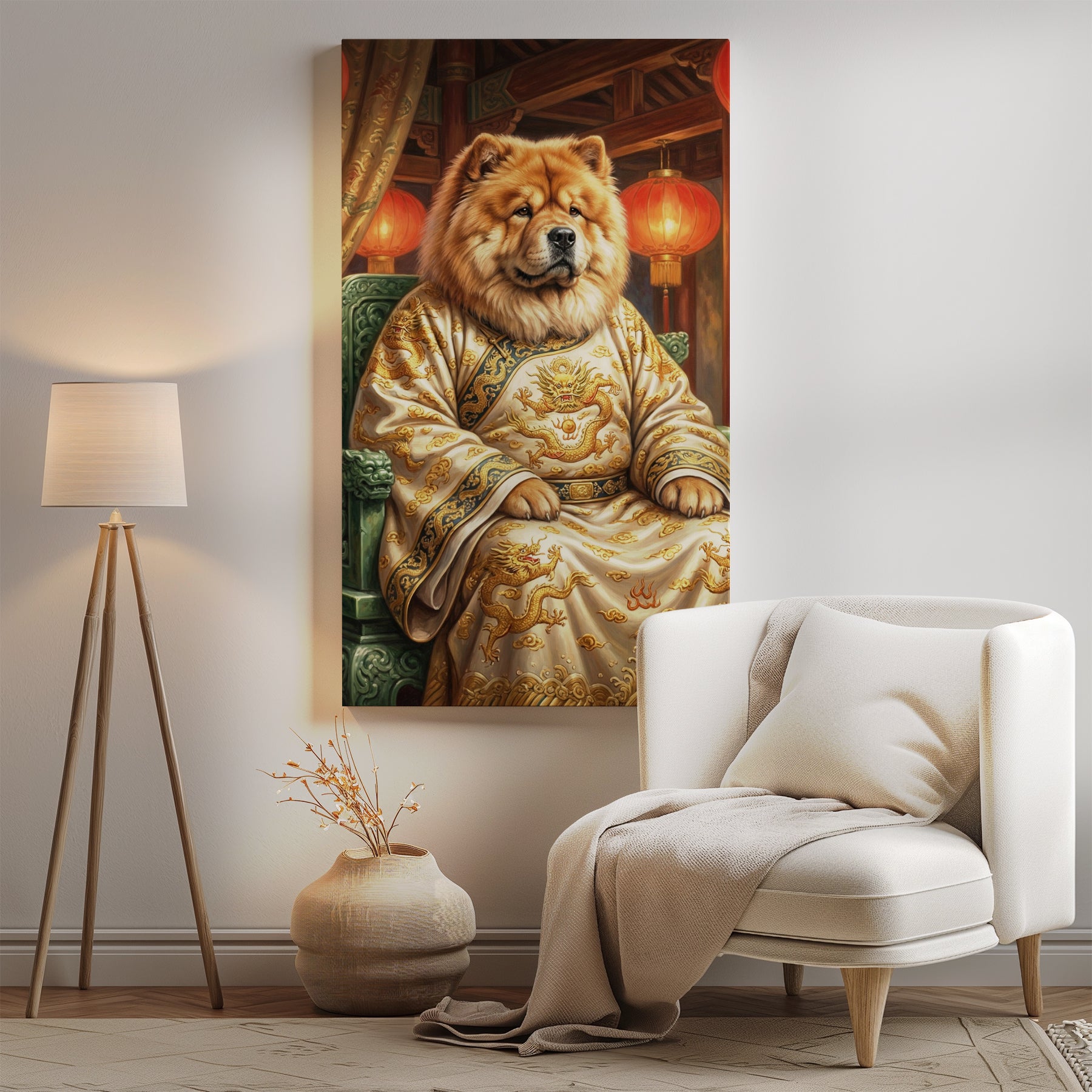 Cesarski portret psa w chińskim stroju mockup 0