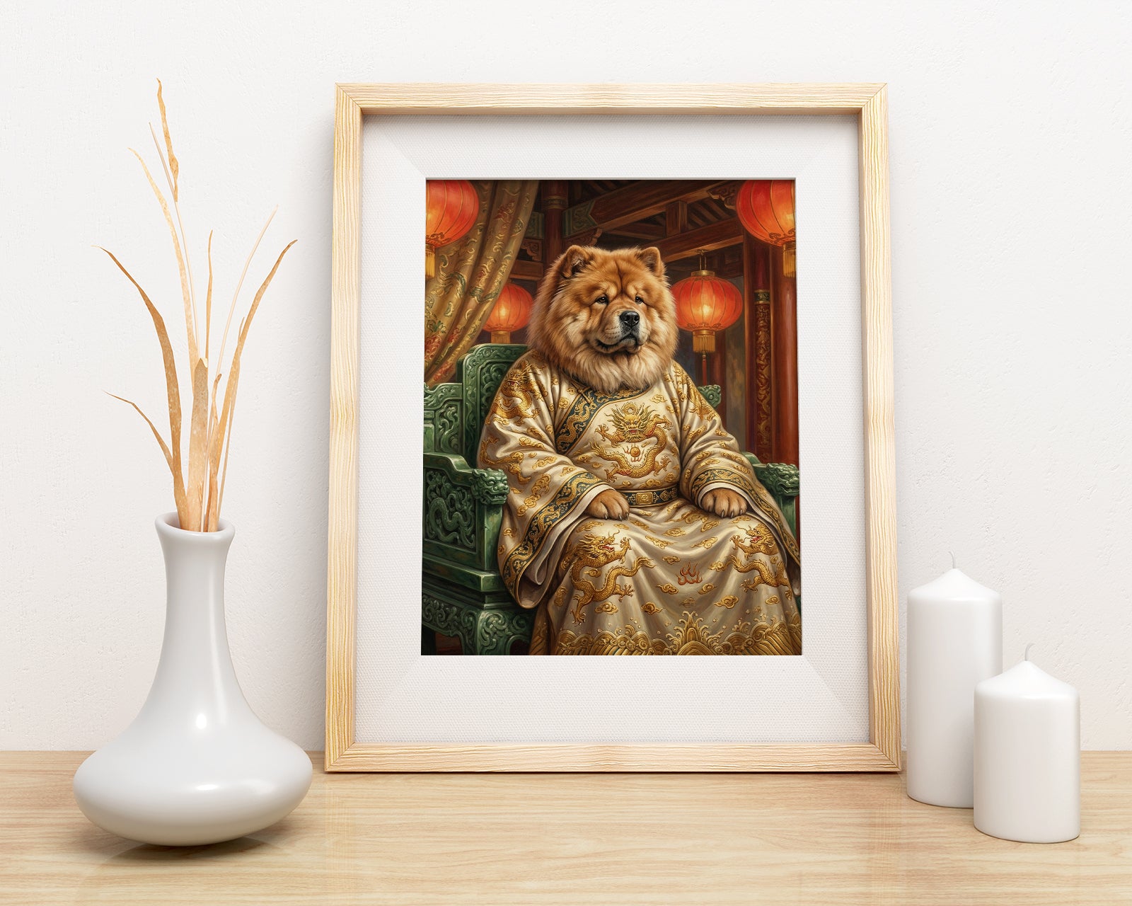 Cesarski portret psa w chińskim stroju mockup 1