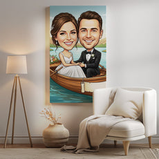 Personalizowana karykatura ślubna w łódce na prezent ślubny mockup 2