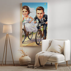Karykatura ślubna na rowerach personalizowany prezent dla pary mockup 2