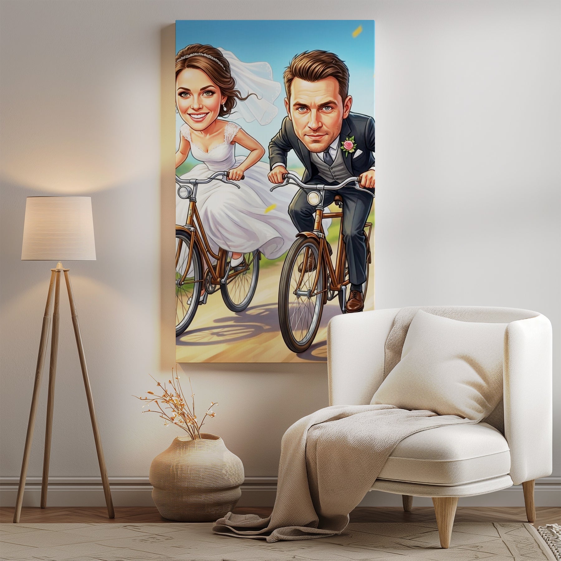 Karykatura ślubna na rowerach personalizowany prezent dla pary mockup 2
