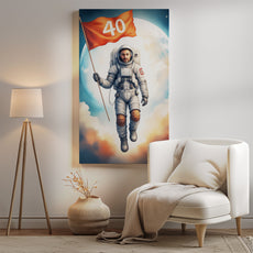 Astronauta z Flagą – Kosmiczny Portret z Wiekową Cyfrą