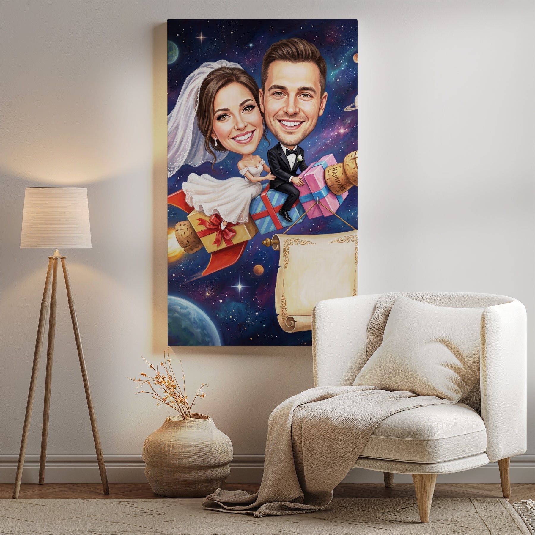 Karykatura ślubna w kosmosie personalizowany prezent na wesele mockup 2