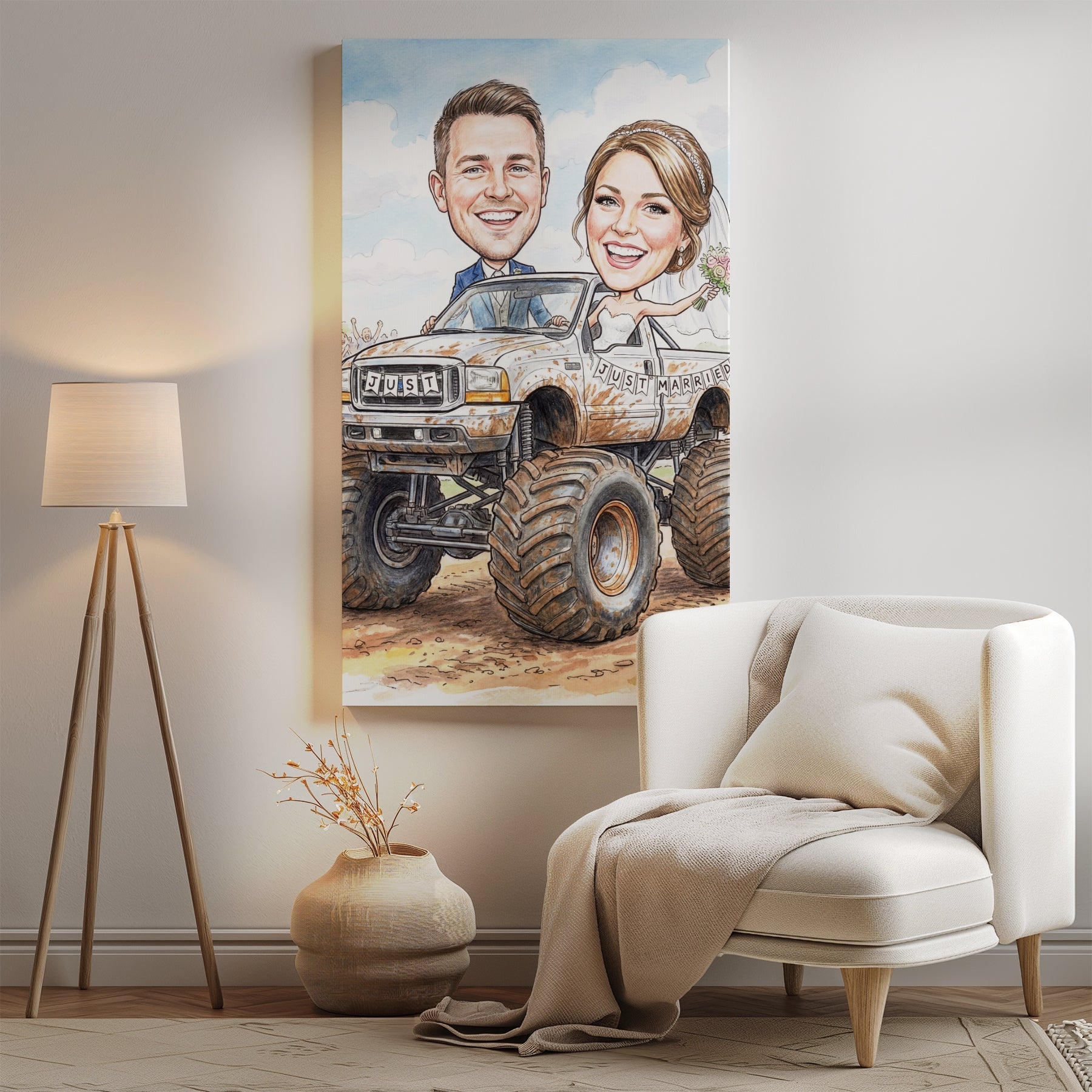 Karykatura ślubna monster truck personalizowany prezent na wesele mockup 2