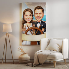 Karykatura ślubna na statku personalizowany prezent na wesele mockup 2