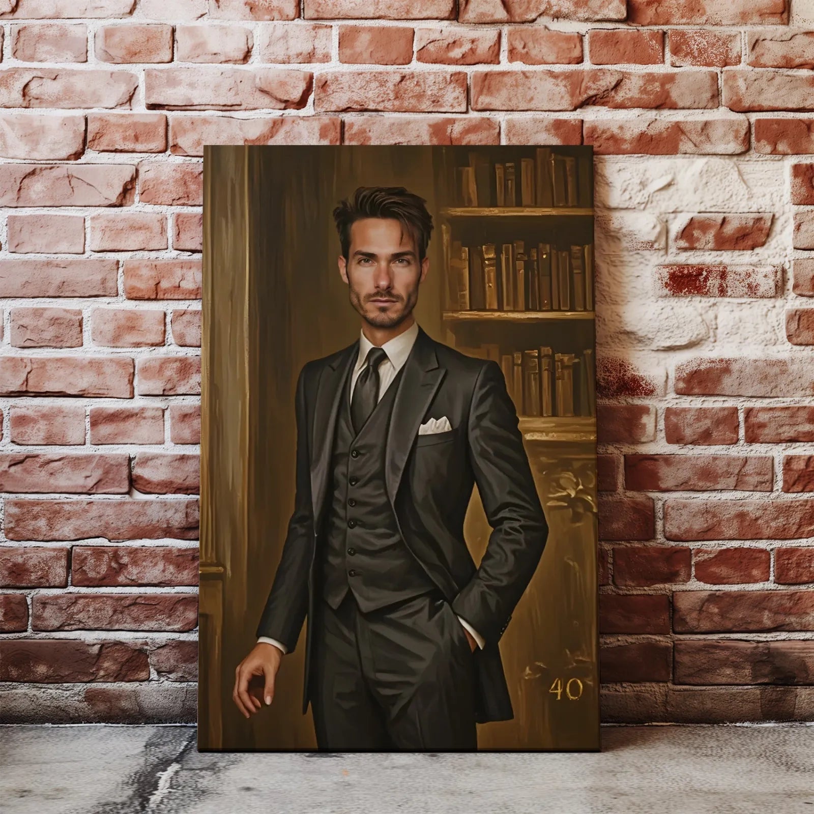 Elegancki portret olejny mężczyzny w garniturze na urodziny