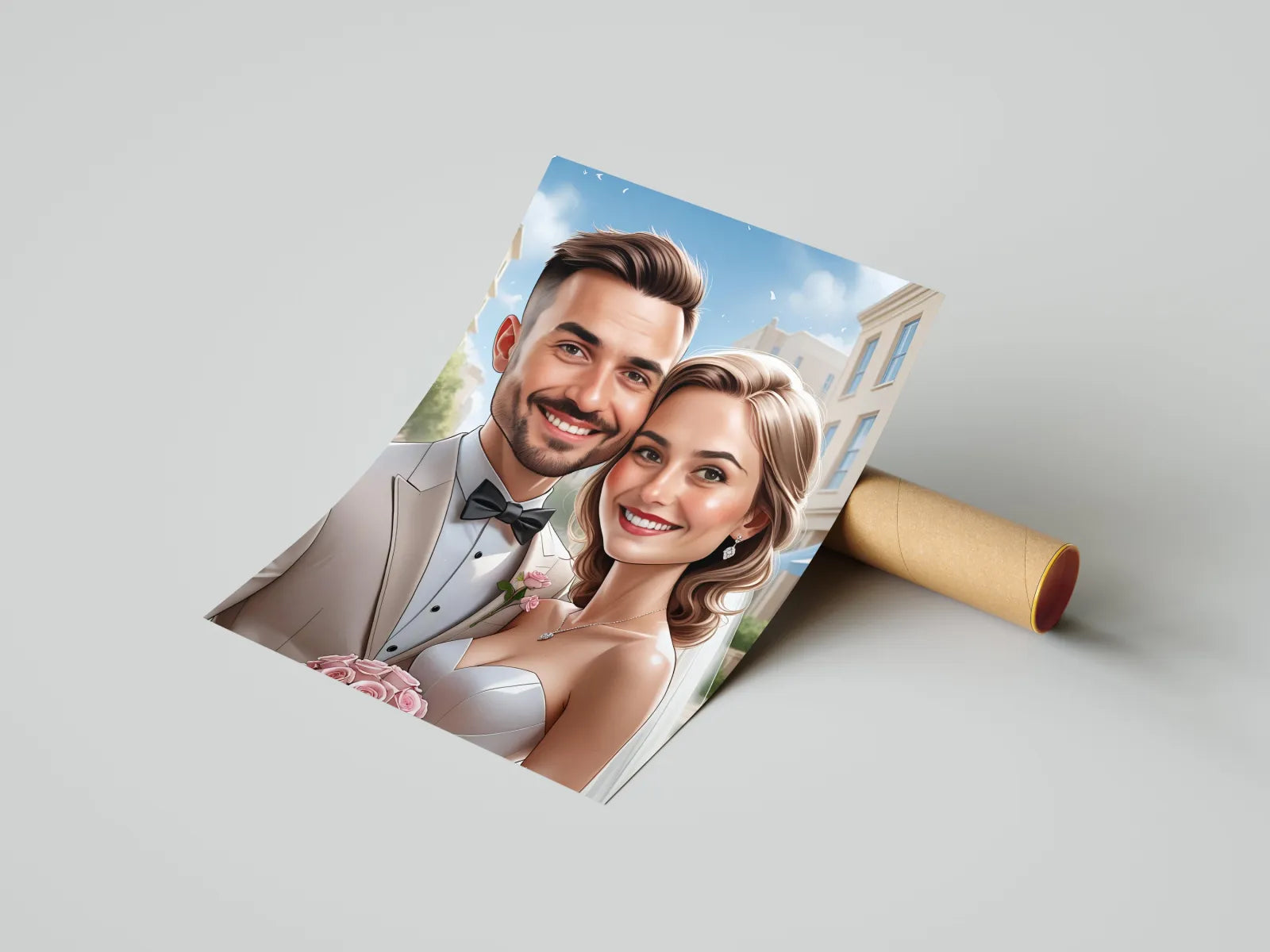 Elegancki portret Pary Młodej na płótnie w romantycznym stylu ilustracji