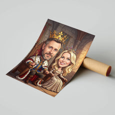 Królewska karykatura pary na papierze – portret z koronami