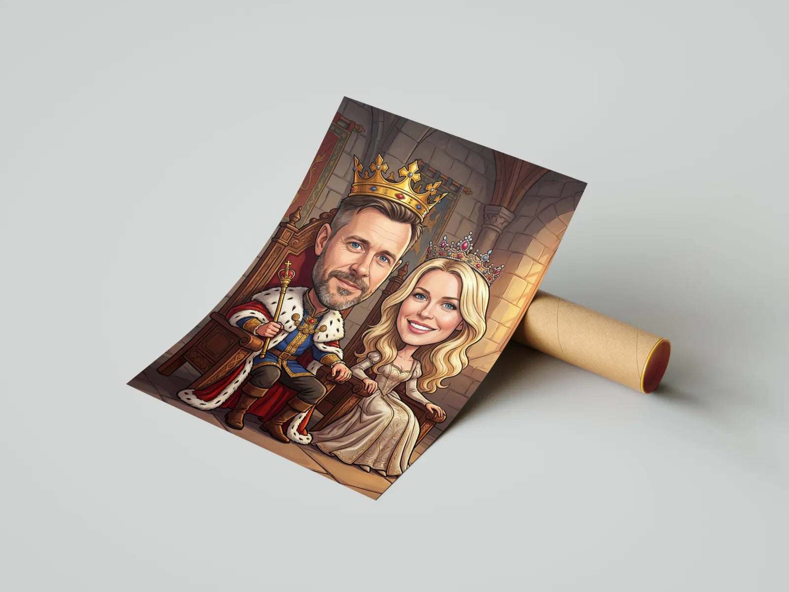 Królewska karykatura pary na papierze – portret z koronami