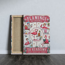 Flamingi w łazience – śmieszny plakat do łazienki mockup 4