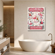 Flamingi w łazience – śmieszny plakat do łazienki mockup 1