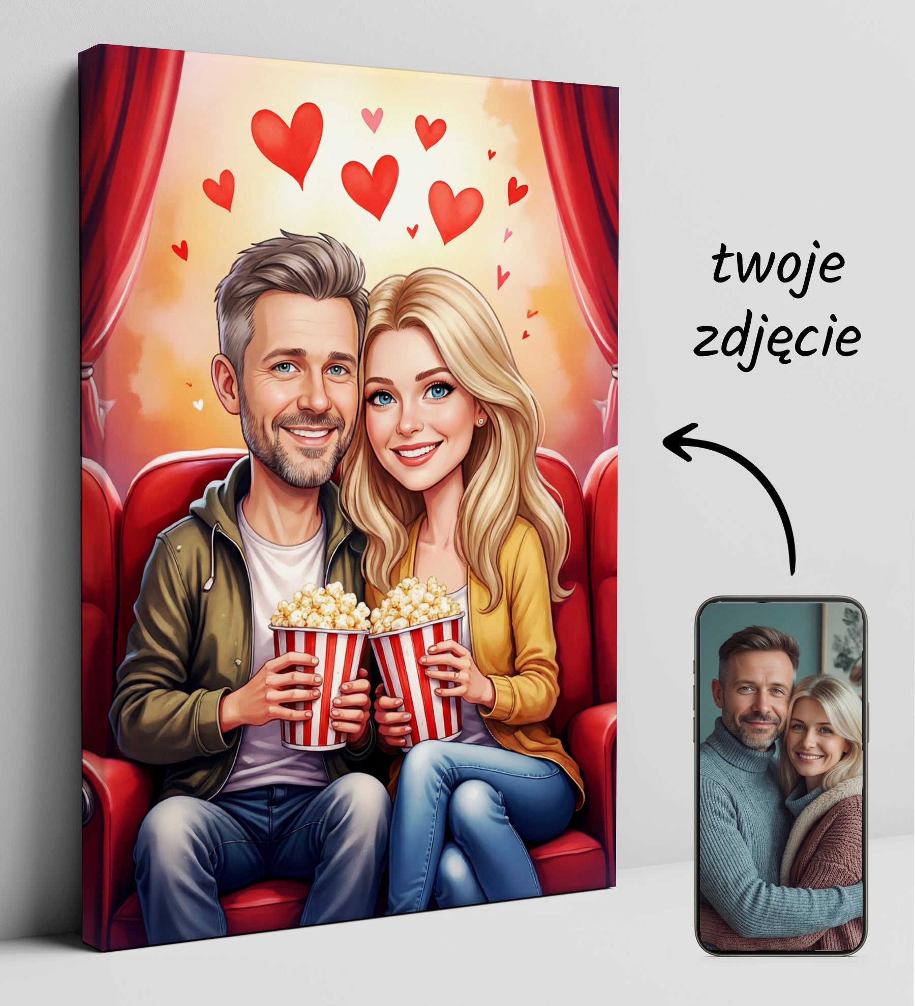 Karykatura pary w kinie – pomysł na prezent walentynkowy