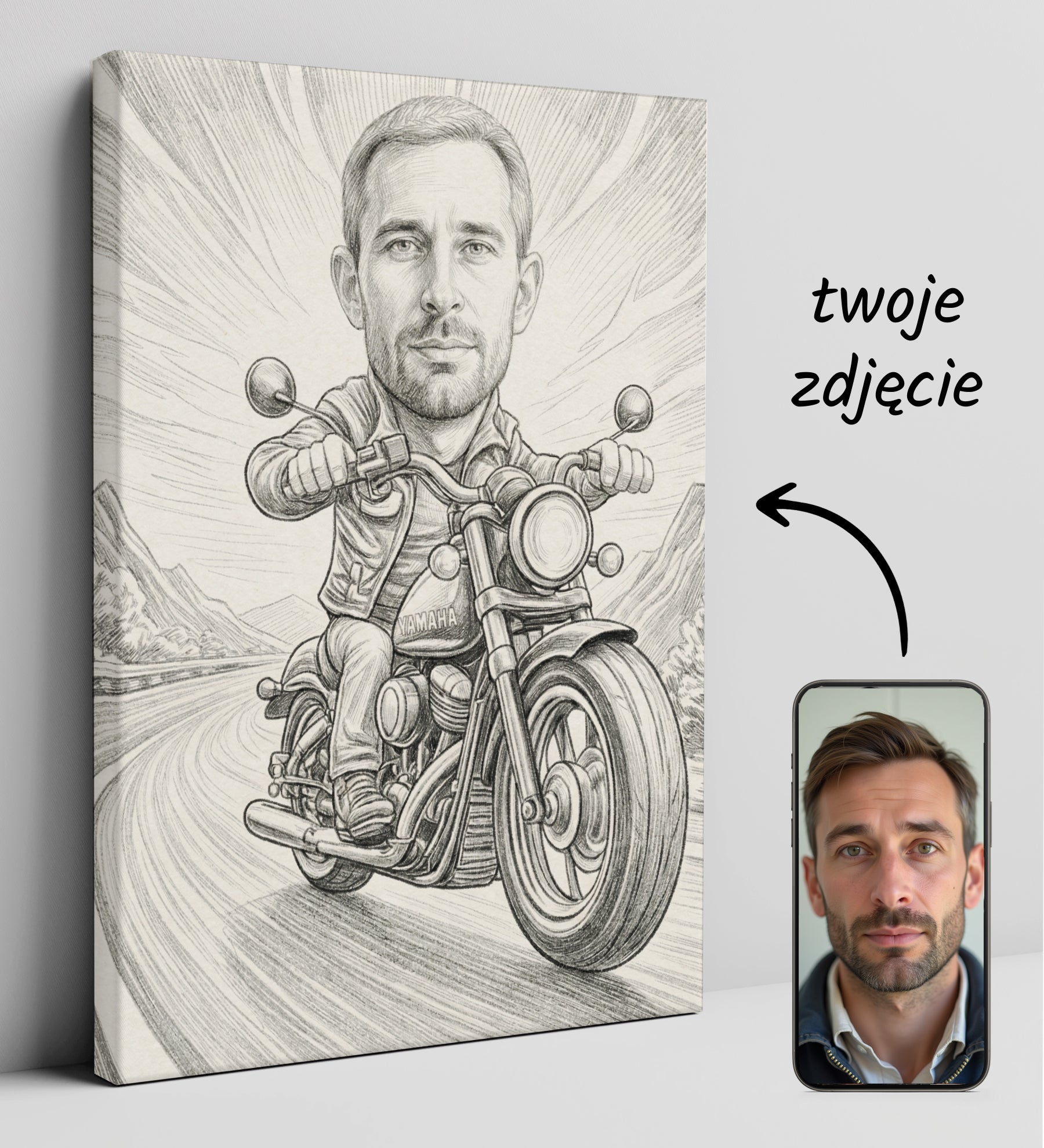 Portret rysunkowy - pomysł na prezent dla Fana motorów