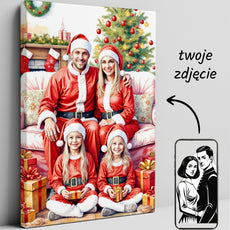 Portret rodzinny na święta – personalizowany obraz w stylu Mikołajkowym