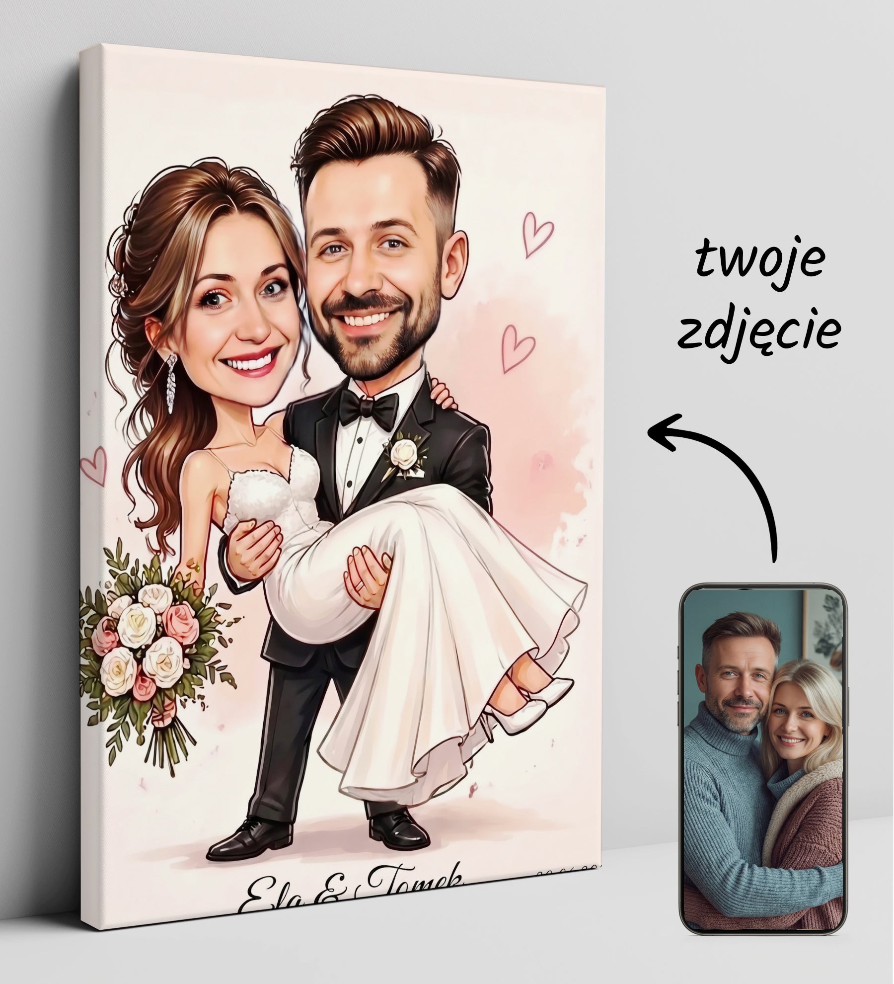 Karykatura pary pomysł prezent na ślub i wesele