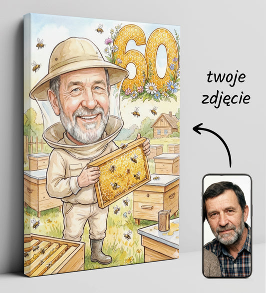 Karykatura pszczelarza z dowolną cyfrą – idealny prezent na jubileusz